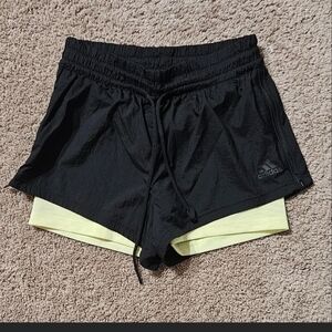 Adidas Women's Black and Yellow Shorts
